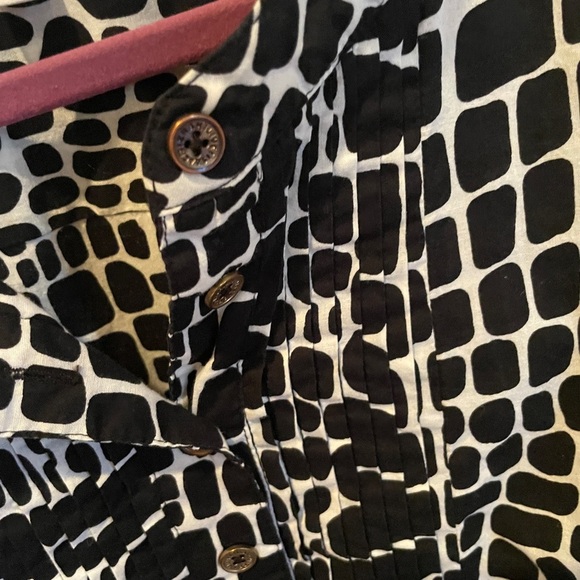 NWOT Isaac Mizrahi Live Black White Mandarin Collar Pullover Cotton Blouse 2X - Picture 9 of 10